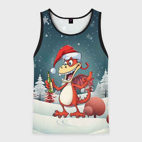 Мужская майка без рукавов Дракончик с шампанским 2024 / 3D-Черный – фото 1