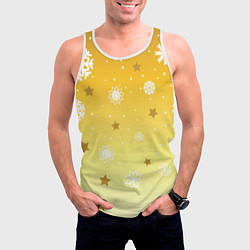 Майка-безрукавка мужская Снежинки и звезды на желтом, цвет: 3D-белый — фото 2