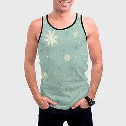 Майка-безрукавка мужская Снежинки и звезды на матно зеленем, цвет: 3D-черный — фото 2