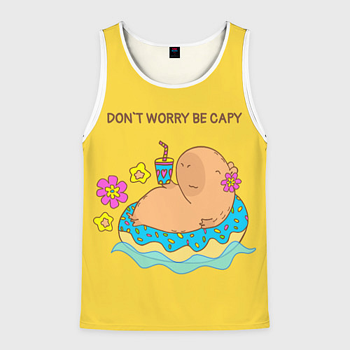 Мужская майка без рукавов Капибара dont worry be capy / 3D-Белый – фото 1