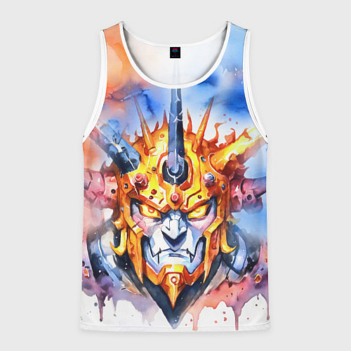 Мужская майка без рукавов Серьезный оранжевый робот акварель / 3D-Белый – фото 1