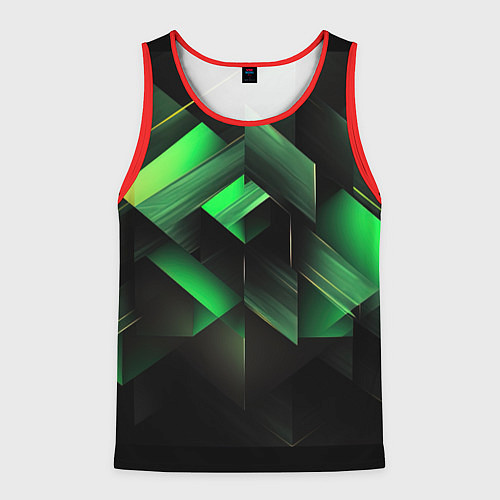 Мужская майка без рукавов Асимметричный узор зелени / 3D-Красный – фото 1