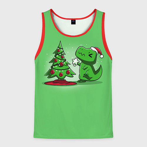 Мужская майка без рукавов Новогодняя проблема тираннозавра рекса / 3D-Красный – фото 1