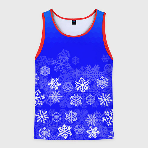 Мужская майка без рукавов Снежинки на синем / 3D-Красный – фото 1