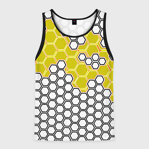 Мужская майка без рукавов Жёлтая энерго-броня из шестиугольников / 3D-Черный – фото 1