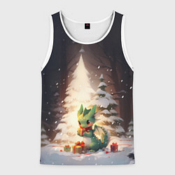 Мужская майка без рукавов Чиби-дракон под ёлкой с подарками