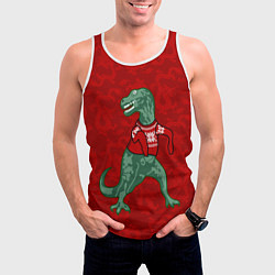 Майка-безрукавка мужская Динозавр в свитере - новогодние драконы, цвет: 3D-белый — фото 2