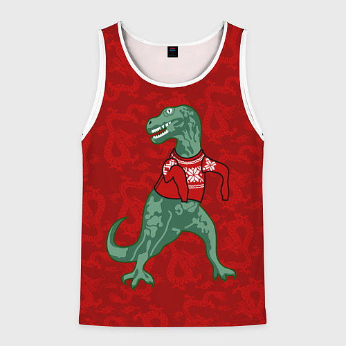 Мужская майка без рукавов Динозавр в свитере - новогодние драконы / 3D-Белый – фото 1