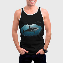 Майка-безрукавка мужская Акула в овале, цвет: 3D-белый — фото 2