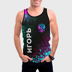Майка-безрукавка мужская Игорь и неоновый герб России вертикально, цвет: 3D-черный — фото 2