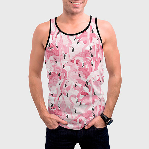Мужская майка без рукавов Стая розовых фламинго / 3D-Черный – фото 3