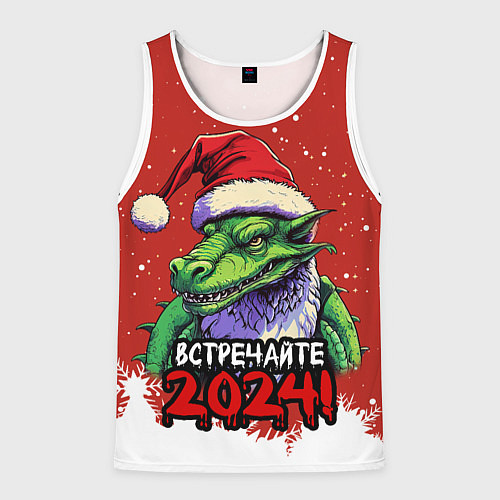 Мужская майка без рукавов Встречайте 2024 год зеленого дракона / 3D-Белый – фото 1