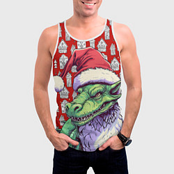 Майка-безрукавка мужская Большой зеленый новогодний дракон, цвет: 3D-белый — фото 2