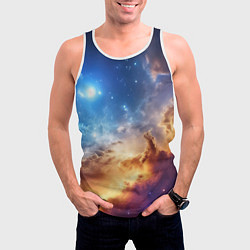 Майка-безрукавка мужская Оранжевая небула космос, цвет: 3D-белый — фото 2
