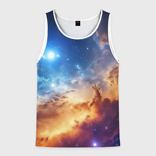 Мужская майка без рукавов Оранжевая небула космос / 3D-Белый – фото 1