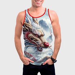 Майка-безрукавка мужская Свирепый японский дракон - искусство, цвет: 3D-красный — фото 2