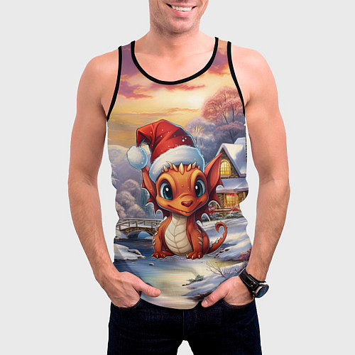 Мужская майка без рукавов Дракон снегозавр / 3D-Черный – фото 3