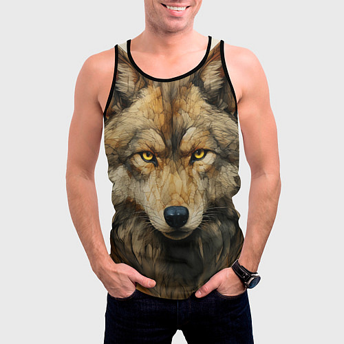 Мужская майка без рукавов Волк в стиле диаграмм Давинчи / 3D-Черный – фото 3
