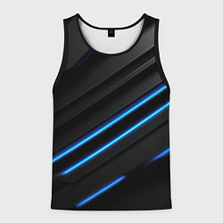 Мужская майка без рукавов Синие неоновые линии на черном