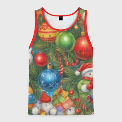 Майка-безрукавка мужская Новогодний принт на елке, цвет: 3D-красный