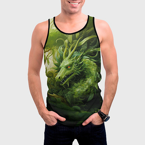 Мужская майка без рукавов Зеленый травяной дракон / 3D-Черный – фото 3