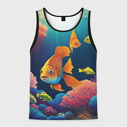 Майка-безрукавка мужская Оранжевые рыбки и кораллы под водой, цвет: 3D-черный