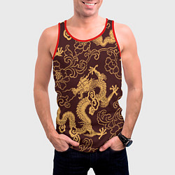 Майка-безрукавка мужская Черно-золотая гравюра дракона, цвет: 3D-красный — фото 2
