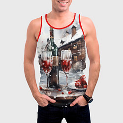 Майка-безрукавка мужская Новогодние напитки на фоне зимнего пейзажа, цвет: 3D-красный — фото 2