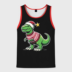 Майка-безрукавка мужская Динозавр в рождественнском свитере, цвет: 3D-красный
