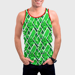 Майка-безрукавка мужская Зелёные треугольники и белые полосы, цвет: 3D-красный — фото 2