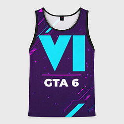 Мужская майка без рукавов Символ GTA 6 в неоновых цветах на темном фоне
