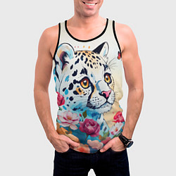 Майка-безрукавка мужская Мультяшный леопард в цветах, цвет: 3D-черный — фото 2