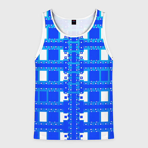 Мужская майка без рукавов Синие и белые квадраты / 3D-Белый – фото 1