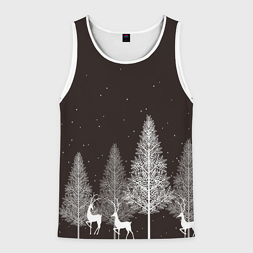 Мужская майка без рукавов Олени в лесу / 3D-Белый – фото 1