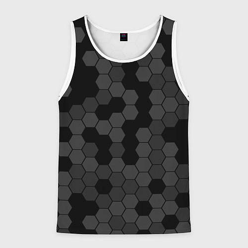 Мужская майка без рукавов Камуфляж гексагон черный / 3D-Белый – фото 1