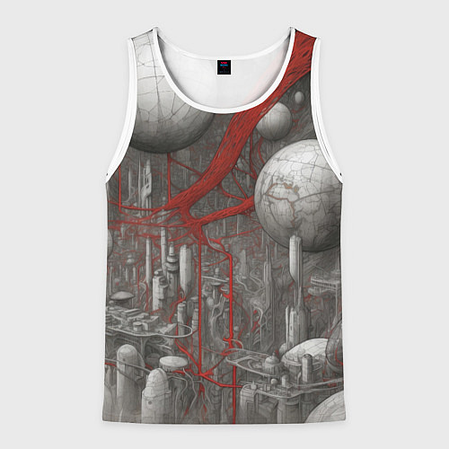 Мужская майка без рукавов Биотехнический городской пейзаж / 3D-Белый – фото 1