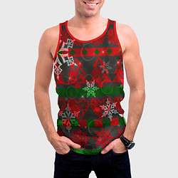 Майка-безрукавка мужская Рождественские узоры ёлки и снежинки, цвет: 3D-красный — фото 2