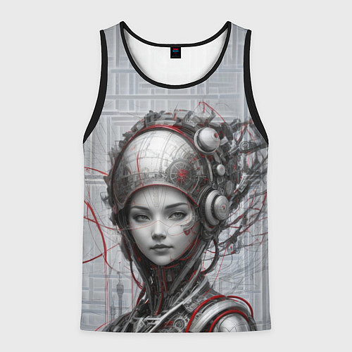 Мужская майка без рукавов Подключенная к сети девушка-андроид / 3D-Черный – фото 1