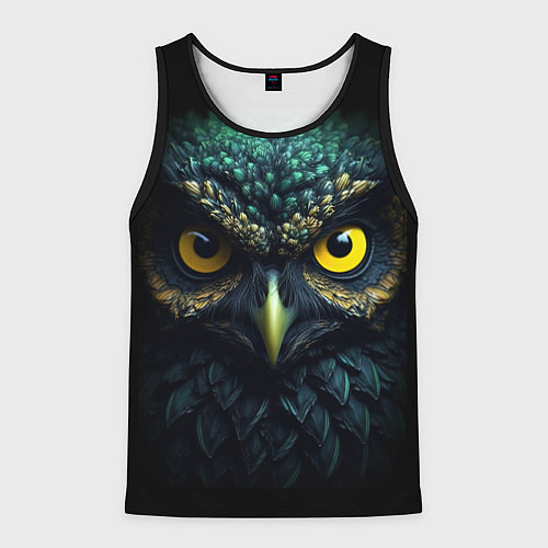 Мужская майка без рукавов Бирюзовая сова с желтыми глазами / 3D-Черный – фото 1