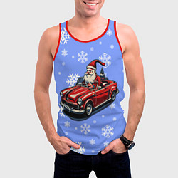 Майка-безрукавка мужская Дед Мороз едет на машине, цвет: 3D-красный — фото 2
