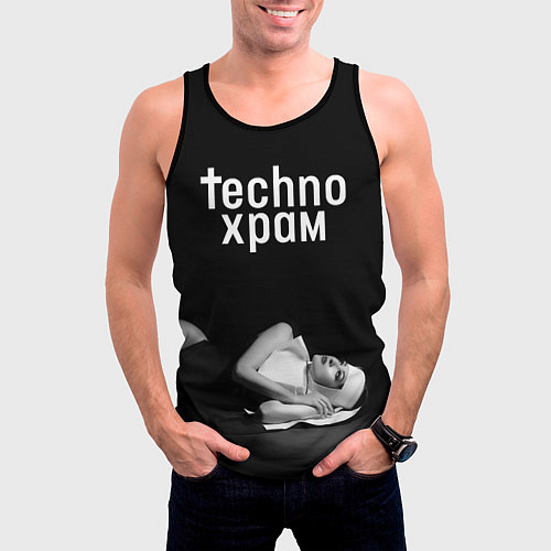 Мужская майка без рукавов Techno храм монашка лежит / 3D-Черный – фото 3