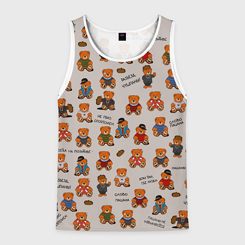 Мужская майка без рукавов Персонажи слово пацана - мишки / 3D-Белый – фото 1