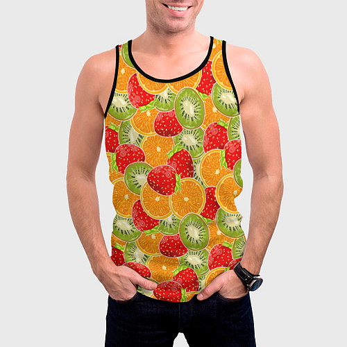 Мужская майка без рукавов Сочные фрукты и ягоды / 3D-Черный – фото 3