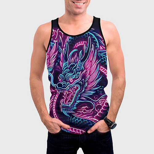 Мужская майка без рукавов Neon Japanese dragon - irezumi / 3D-Черный – фото 3