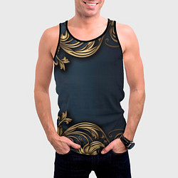 Майка-безрукавка мужская Лепнина объемные золотые узоры на ткани, цвет: 3D-черный — фото 2