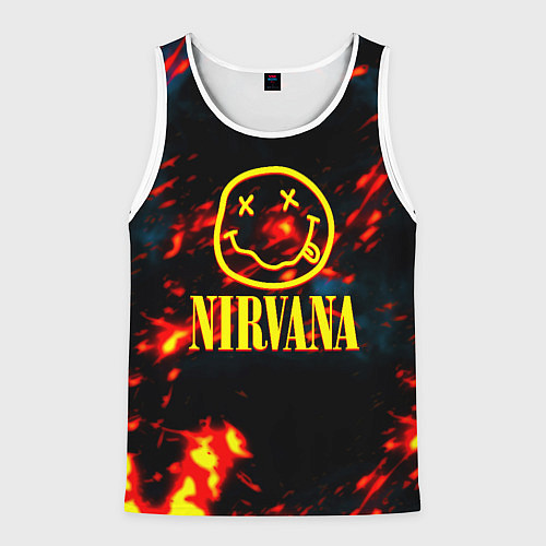 Мужская майка без рукавов Nirvana rock огненное лого лава / 3D-Белый – фото 1