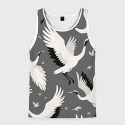 Мужская майка без рукавов Стая белых журавлей в небе - японский орнамент