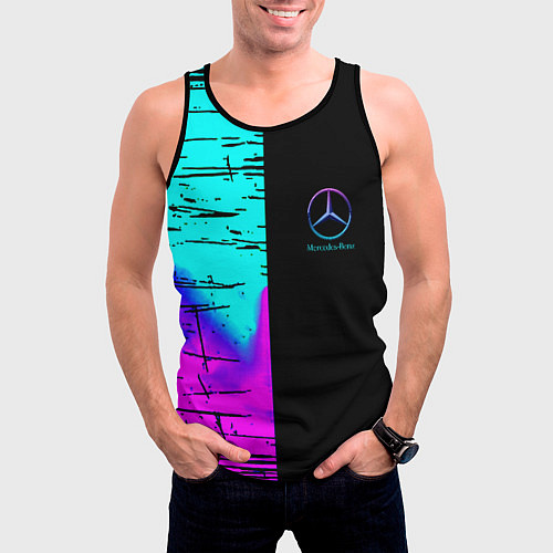 Мужская майка без рукавов Mercedes benz неон текстура / 3D-Черный – фото 3