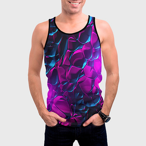 Мужская майка без рукавов Кислотная яркая абстракция в камуфляжном стиле фио / 3D-Черный – фото 3