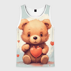 Майка-безрукавка мужская Медвежонок с сердечком 14 февраля, цвет: 3D-белый